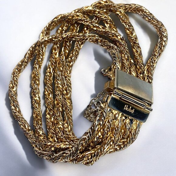 Vintage Hobe Multi-Strand Gold-Tone Rope Chain Bracelet With Fold-Over Clasp - Picture 4 of 8